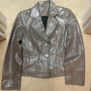 VINTAGE LEATHER MEDIUM GRAY WASHED TEXTURE  METALLIC JACKET